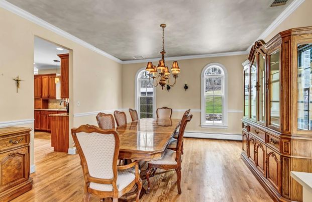 Chandelier, Dining room, Interior, Wood Texture Flooring