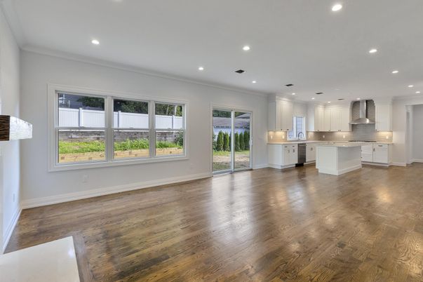 Empty room, Interior, Kitchen, Recessed Lighting, Wood Texture Flooring