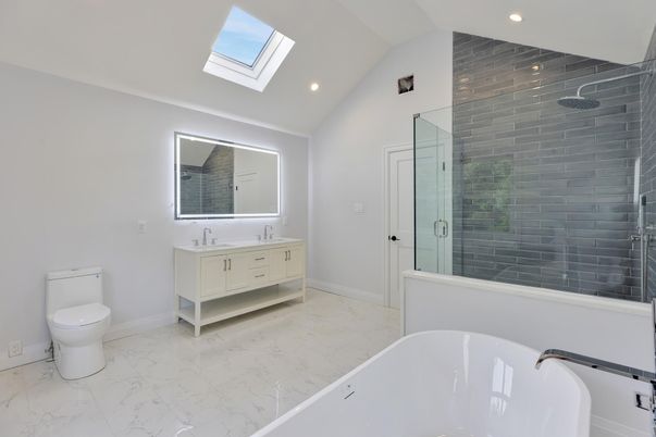 Bathroom, Dual Sink Vanities, Free Standing Baths, Glass Shower, Interior, Marble, Recessed Lighting