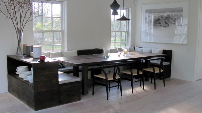 Dining room, Interior, Pendant Lights, Wood Texture Flooring