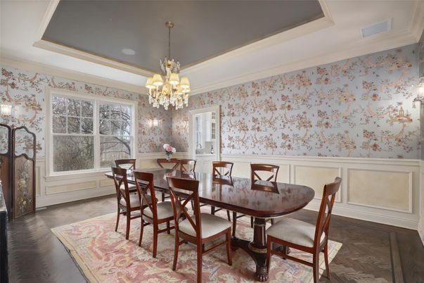Chandelier, Dining room, Interior, Wood Texture Flooring