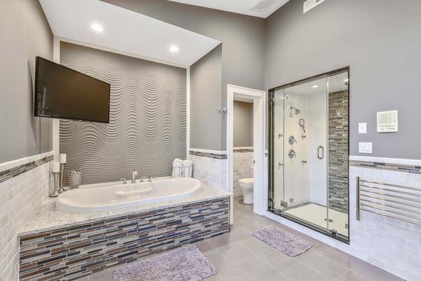 Bathroom, Glass Shower, Interior, Recessed Lighting