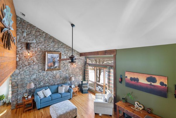 Interior, Pendant Lights, Stone Walls, Wood Texture Flooring