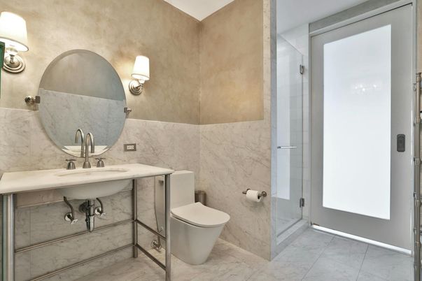 Bathroom, Glass Shower, Interior, Marble, Marble Walls