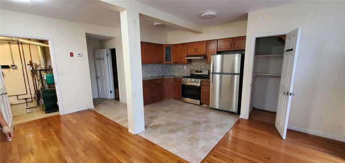 Interior, Kitchen, Stainless Steel Appliances, Wood Texture Flooring