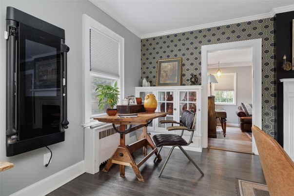 Home Office, Interior, Pendant Lights, Wood Texture Flooring