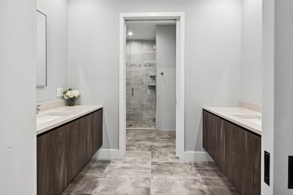 Bathroom, Glass Shower, Interior, Recessed Lighting