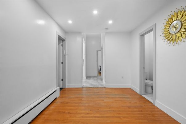 Bathroom, Empty room, Interior, Recessed Lighting, Wood Texture Flooring