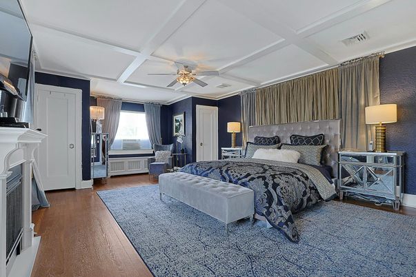 Bedroom, Fireplace, Interior, Wood Texture Flooring