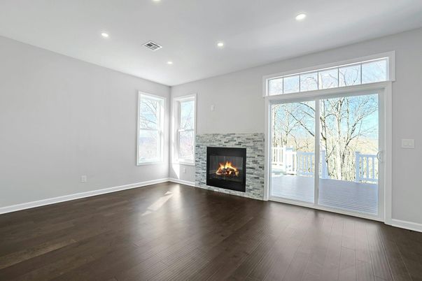 Empty room, Fireplace, Interior, Recessed Lighting, Wood Texture Flooring