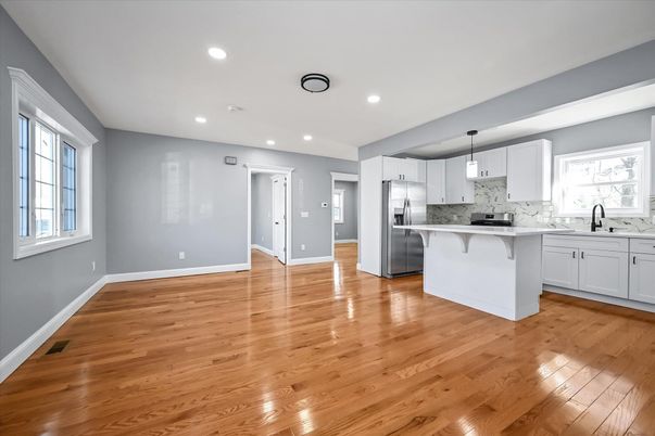 Interior, Kitchen, Pendant Lights, Recessed Lighting, Wood Texture Flooring