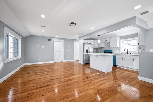 Interior, Kitchen, Pendant Lights, Recessed Lighting, Wood Texture Flooring