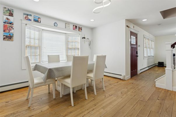 Dining room, Interior, Recessed Lighting, Wood Texture Flooring