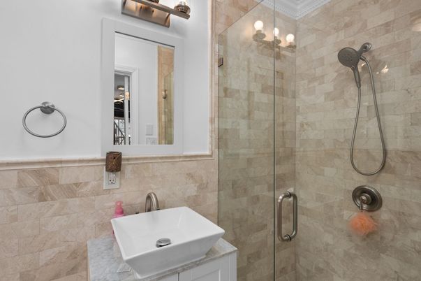 Bathroom, Glass Shower, Interior, Stone Walls
