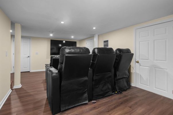 Home Theatre Room, Interior, Recessed Lighting, Theatre Room, Wood Texture Flooring