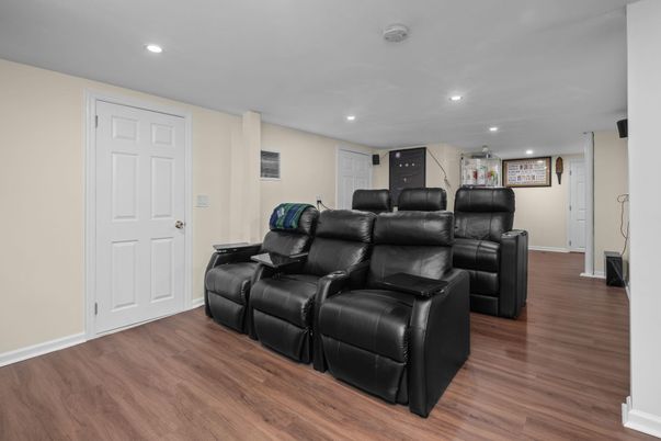 Home Theatre Room, Interior, Recessed Lighting, Wood Texture Flooring