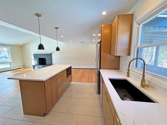 Interior, Kitchen, Pendant Lights, Recessed Lighting, Wood Texture Flooring