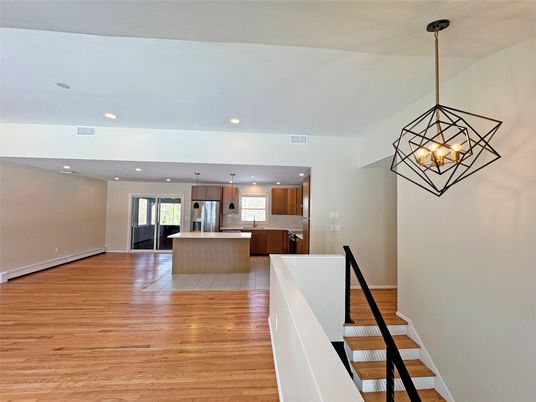 Interior, Kitchen, Pendant Lights, Recessed Lighting, Wood Texture Flooring