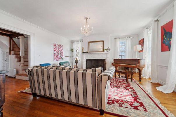 Chandelier, Fireplace, Interior, Piano, Wood Texture Flooring