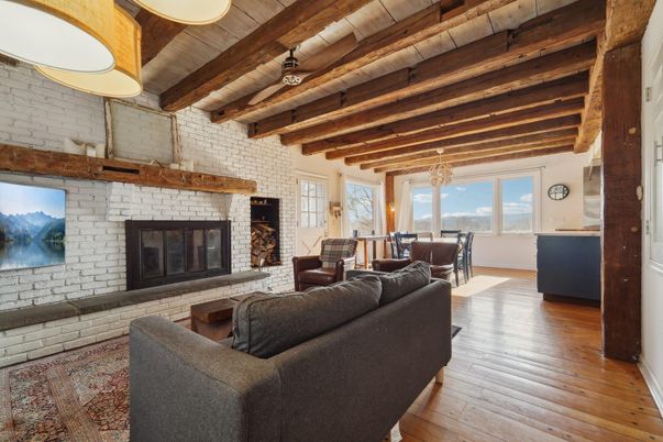 Fireplace, Interior, Living room, Stone Walls, Wooden Beams, Wooden Ceilings, Wood Texture Flooring
