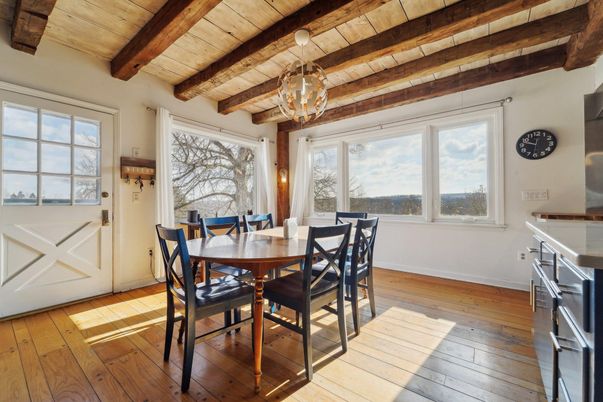 Chandelier, Dining room, Interior, Wooden Beams, Wooden Ceilings, Wood Texture Flooring