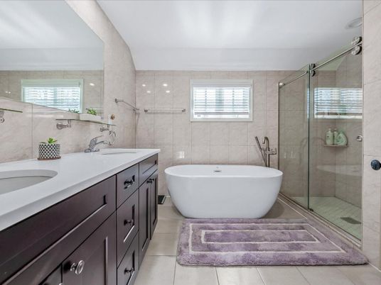 Bathroom, Dual Sink Vanities, Free Standing Baths, Glass Shower, Interior