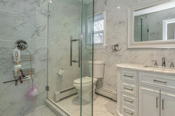 Bathroom, Glass Shower, Interior, Marble, Marble Walls