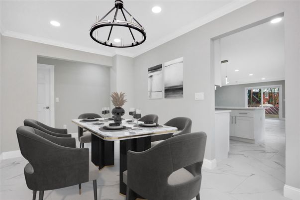 Dining room, Interior, Kitchen, Marble, Pendant Lights, Recessed Lighting
