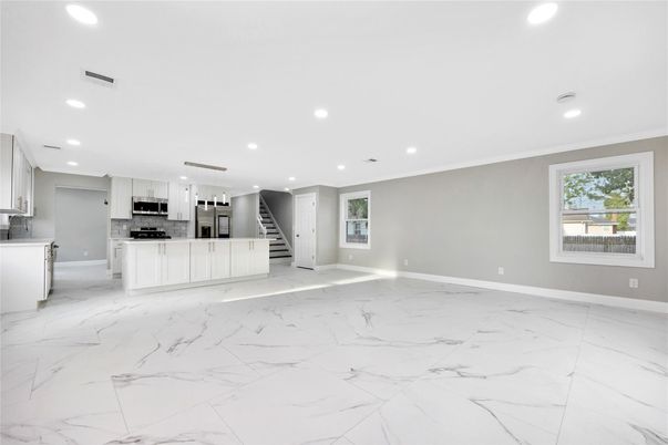 Interior, Kitchen, Marble, Recessed Lighting, Stainless Steel Appliances