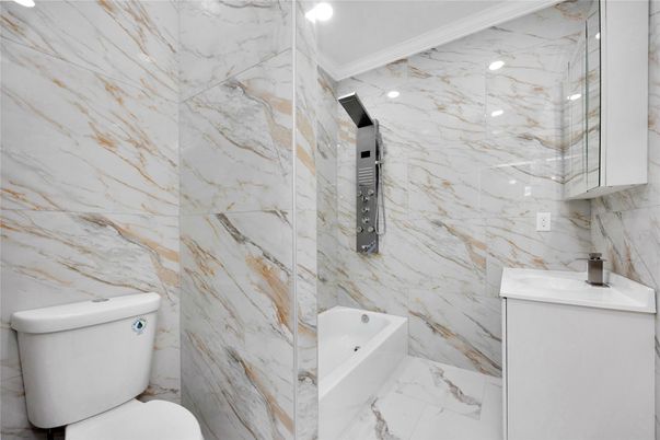 Bathroom, Interior, Marble, Marble Walls, Recessed Lighting