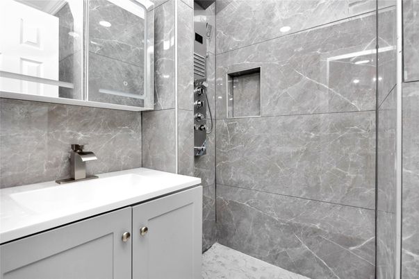 Bathroom, Glass Shower, Interior, Marble Walls