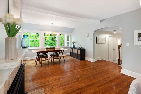 Chandelier, Dining room, Interior, Wood Texture Flooring