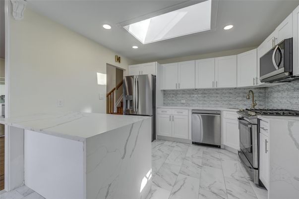 Interior, Kitchen, Marble, Recessed Lighting, Stainless Steel Appliances