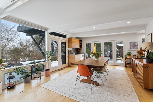 Dining room, Interior, Kitchen, Recessed Lighting, Wood Texture Flooring