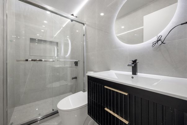 Bathroom, Glass Shower, Interior, Recessed Lighting