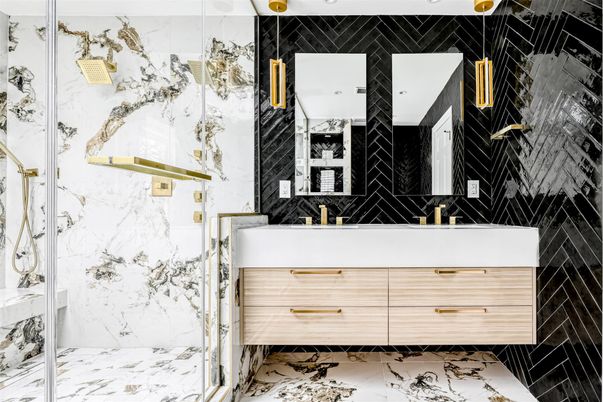 Bathroom, Glass Shower, Interior, Marble, Marble Walls