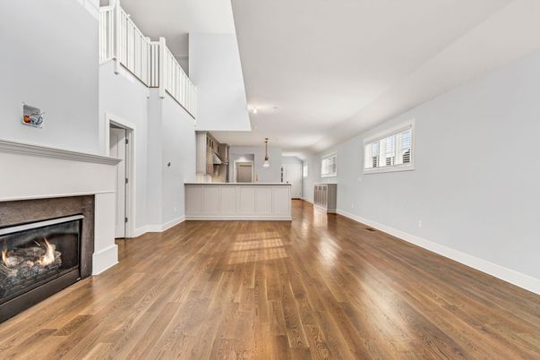 Fireplace, Interior, Recessed Lighting, Wood Texture Flooring