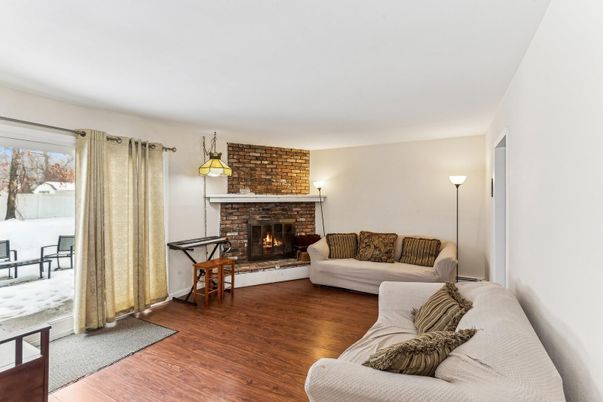 Fireplace, Interior, Living room, Stone Walls, Wood Texture Flooring