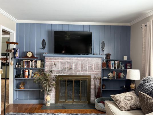 Fireplace, Interior, Wood Texture Flooring