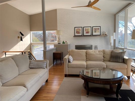 Interior, Living room, Stone Walls, Wood Texture Flooring