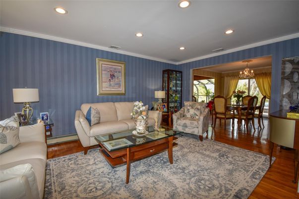 Chandelier, Dining room, Interior, Living room, Recessed Lighting, Wood Texture Flooring