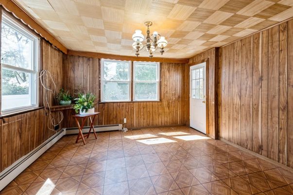 Chandelier, Empty room, Interior, Wooden Walls