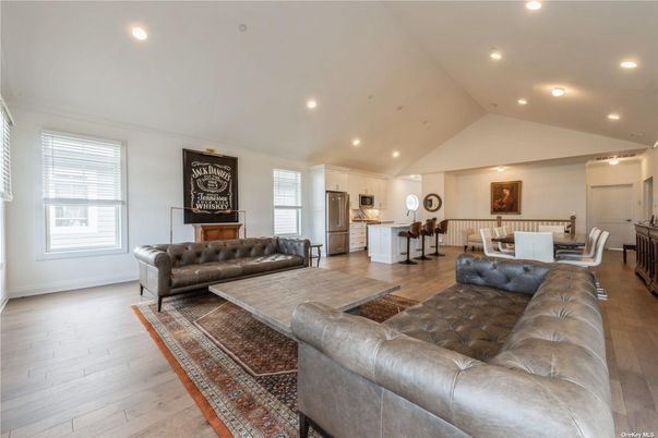 Dining room, Interior, Kitchen, Living room, Recessed Lighting, Stainless Steel Appliances, Wood Texture Flooring