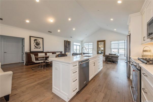 Dining room, Interior, Kitchen, Living room, Recessed Lighting, Wood Texture Flooring