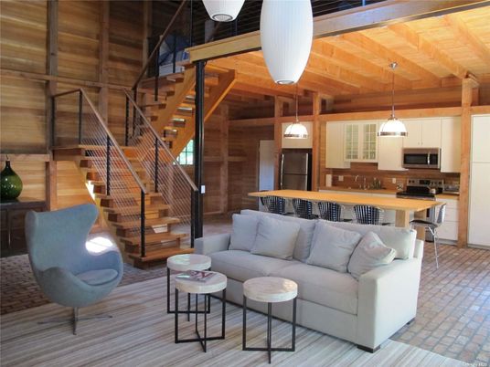 Interior, Kitchen, Living room, Pendant Lights, Stainless Steel Appliances, Wooden Beams, Wooden Ceilings, Wooden Walls