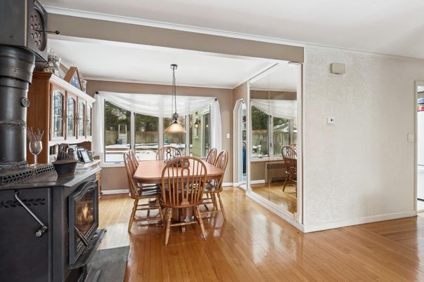 Dining room, Interior, Pendant Lights, Wood Texture Flooring