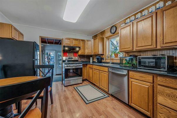 Interior, Kitchen, Stainless Steel Appliances, Wood Texture Flooring