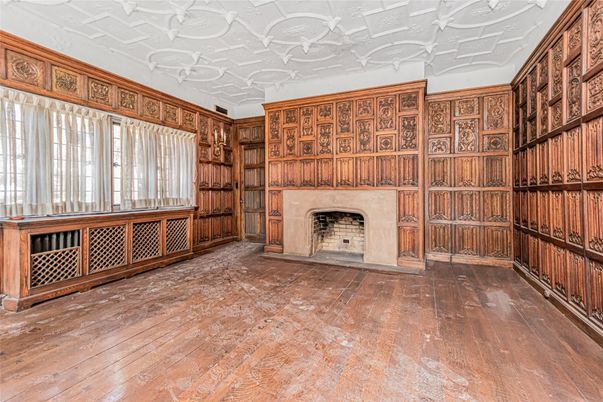 Empty room, Fireplace, Interior, Wood Texture Flooring, Wooden Walls