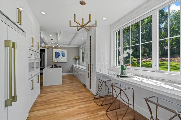 Interior, Kitchen, Pendant Lights, Recessed Lighting, Wood Texture Flooring