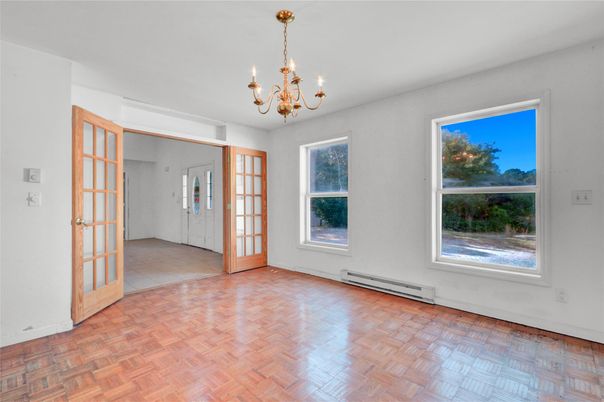 Chandelier, Empty room, Interior, Wood Texture Flooring